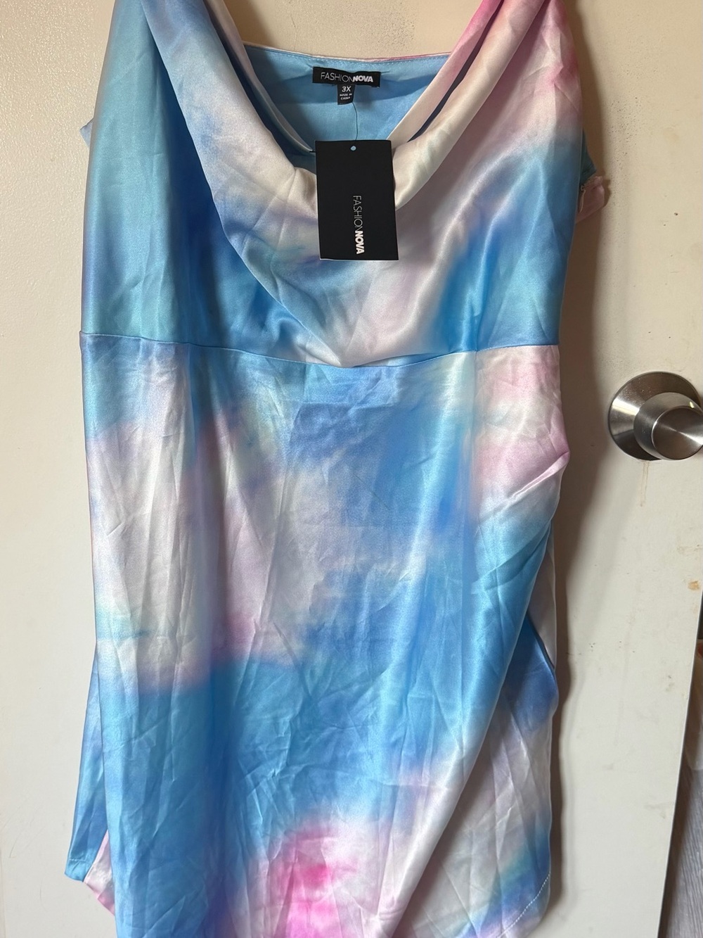 Fashion Nova Blue & Pink Tie-Dye Cowl Neck Camisole